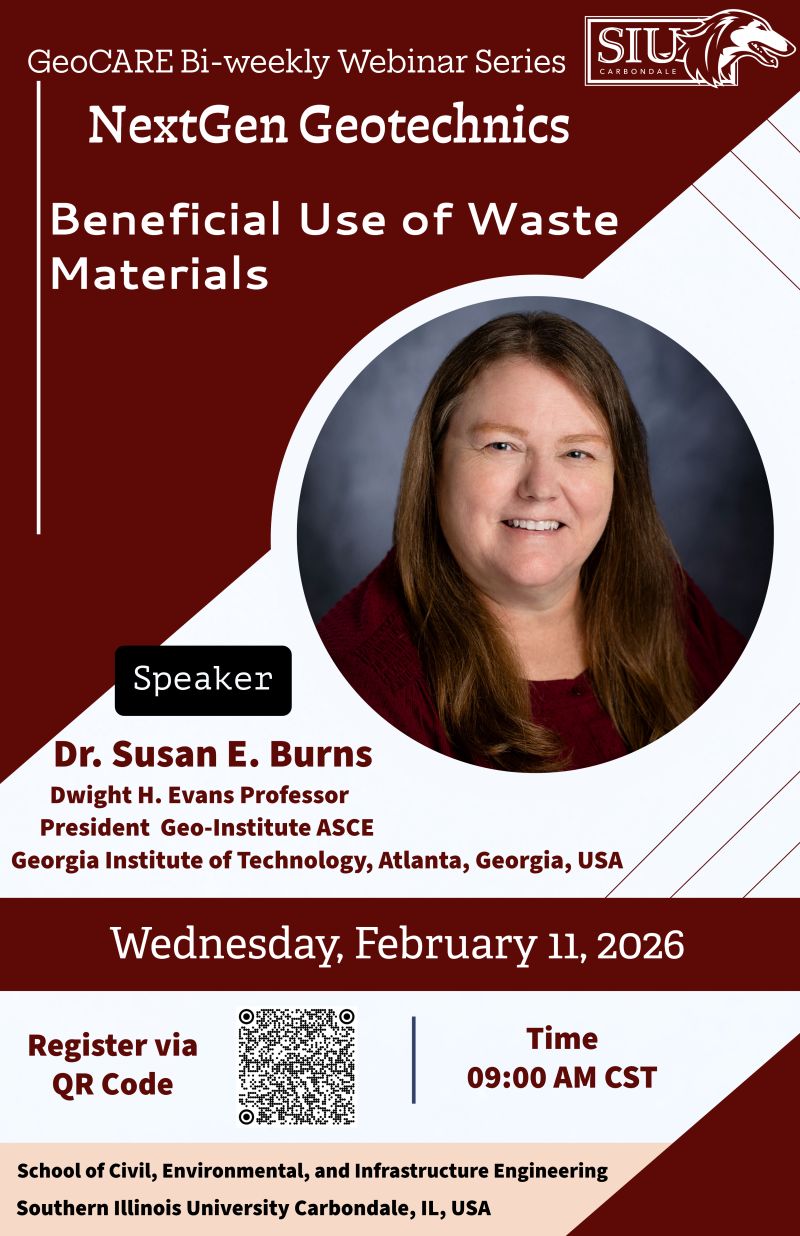 Flyer for the third NextGen Geotechnics webinar with Dr. Susan E. Burns